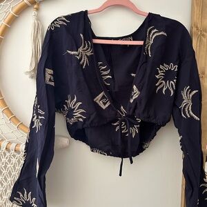 Misguided Embroidered Black Crop Top